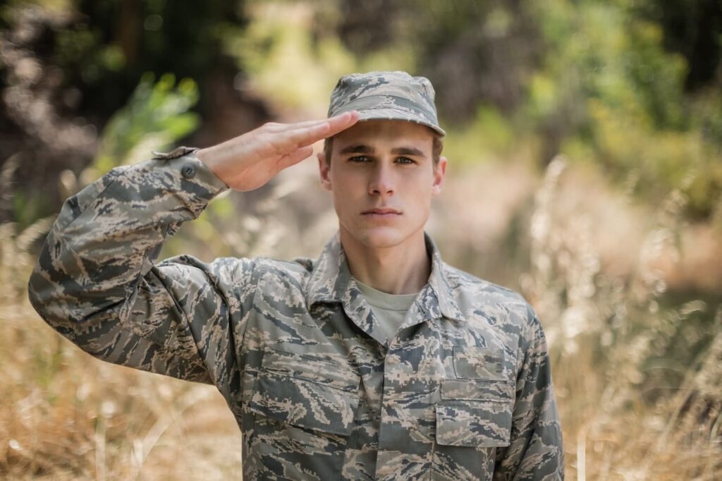 portrait of military soldier giving salute